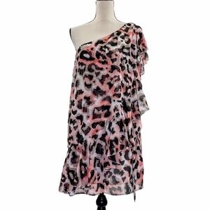 GRASS Collection Pink Leopard One-Shoulder Dress